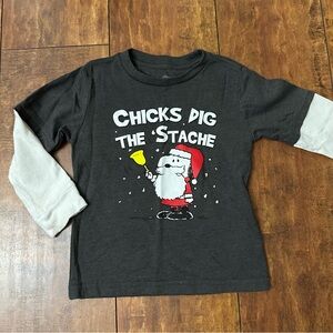 Kids Black and White Snoopy Santa Graphic Long Sleeve Shirt - 3T